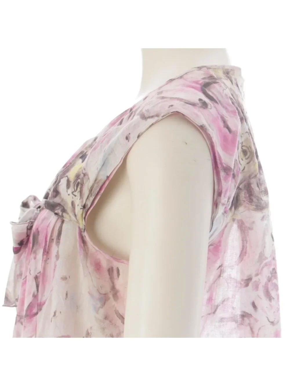 Chanel 09P Camellia Cotton Bow Tie Sleeveless Blouse Top Pink White Yellow 38